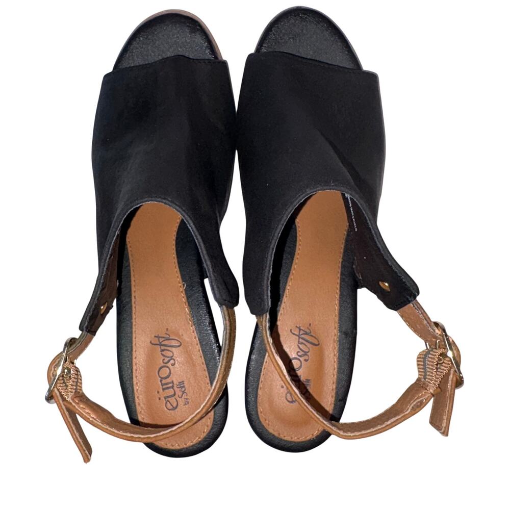 Eurosoft Cidra Women's Black & Tan Peep Toe Slingback Sandals size 8 - Picture 5 of 10